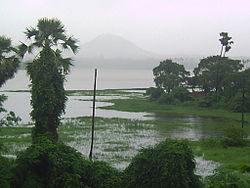 Powai Lake Mumbai overflowing after rains of 26 and 27 July 2005