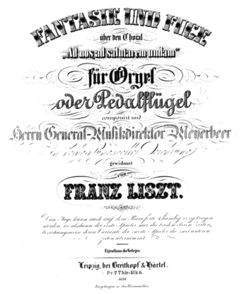 Cover of the first edition of Liszt's Fantasy and Fugue on the chorale "Ad nos, ad salutarem undam"