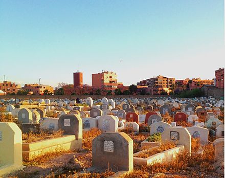 A Muslim cemetery at sunset in Marrakech, Morocco