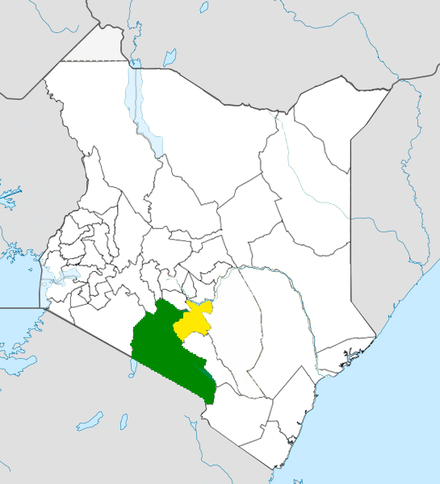 Machakos County (yellow) within Nairobi Metro (green)