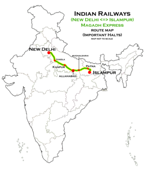 Magadh Express (Nyu-Dehli - Islompur) yo'nalish xaritasi