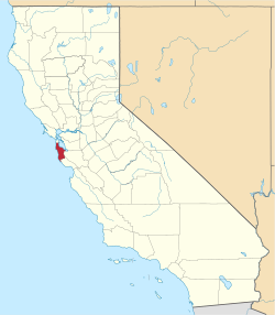 موقعیت شهرستان سن ماتئو در ایالت کالیفرنیا
