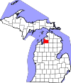 Map of Michigan highlighting Antrim County.svg