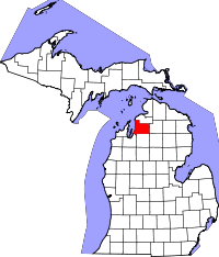 Округ Антрім на мапі штату Мічиган highlighting