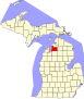 Harta statului Michigan indicând comitatul Antrim