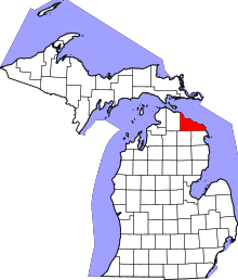 Harta e Presque Isle County në Michigan