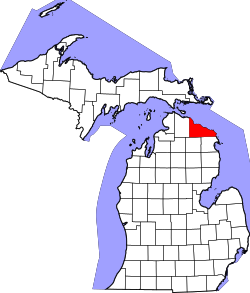 map of Michigan highlighting Presque Isle County