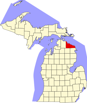 Kaart van Michigan met de nadruk op Presque Isle County