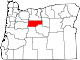 Mapa de Oregón con la ubicación del condado de Jefferson