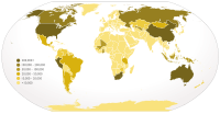 World gold output (in kilograms) Map of gold production.svg