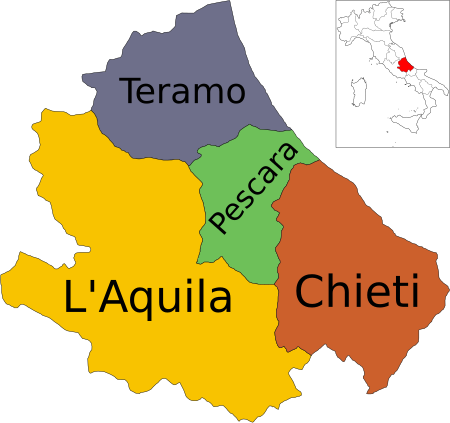 Provinces of Abruzzo Map of region of Abruzzo, Italy, with provinces-it.svg