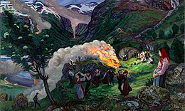 Midsummer Eve Bonfire (ca. 1915). Midsummer-eve-bonfire-nikolai-astrup.jpg