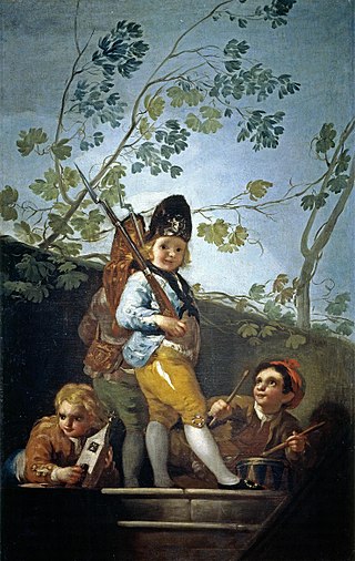 <i>Boys playing soldiers</i> Painting by Francisco de Goya