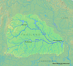 แผนที่แสดงแม่น้ำมูล แม่น้ำชี และพื้นที่ลุ่มน้ำ