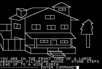 Apple II用ゲームソフト、Mystery House（1980年、Siera社より発売。1987年に権利者がパブリックドメインへと移行させた）。コマンド入力させ、行動を選択させる。
