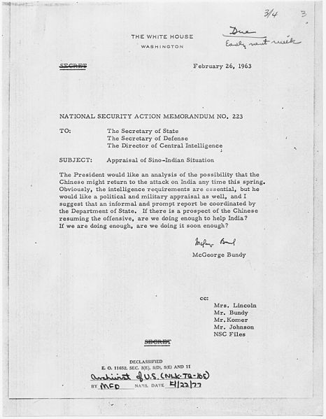 File:National Security Action Memorandum No. 223 Appraisal of Sino-Indian Situation - NARA - 193601.jpg