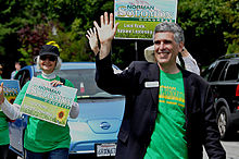 Solomon campaigning in the May 2011 Norman Solomon, campaigning in a summer parade..jpg