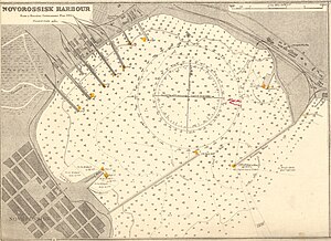 300px novorossisk harbour cropped from admiralty chart no 162 novorossisk bay%2c published 1902%2c new edition 1919