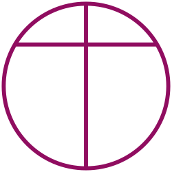 Znak Opus Dei: kříž vepsaný do kruhu značícího zeměkouli