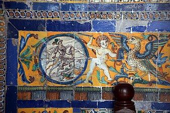 Azulejos (dating to 1642)[30][31] in the Basilica of San Francisco, Lima, Peru.