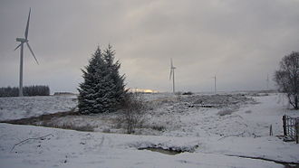 Pates Hill Wind Farm, January 2010 Pates hill in snow.JPG