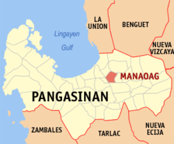 Mapa de Pangasinan com Manaoag em destaque