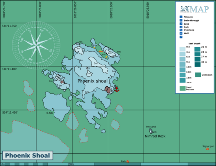 Map of the dive site at Phoenix Shoal