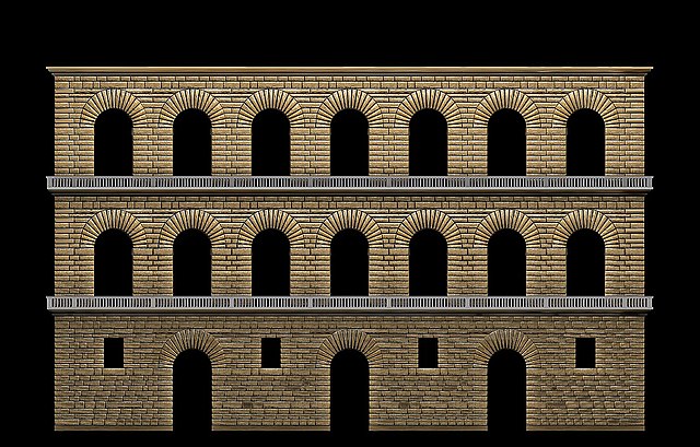 Virtual reconstruction of the fifteenth-century façade of Palazzo Pitti. Reconstruction by Adriano Marinazzo (2014).[1]