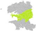 Carte de localisation de Ploéven au sein de l'arrondissement de Châteaulin.