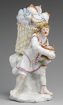 Pottery seller, from a series of the "Cries of Naples" in Capodimonte porcelain, c. 1745 Pottery seller MET DP169010 (cropped).jpg