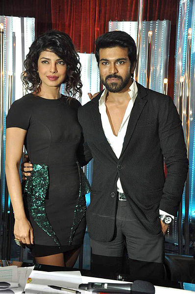 Charan with Priyanka Chopra during promotions of their film Zanjeer in 2013