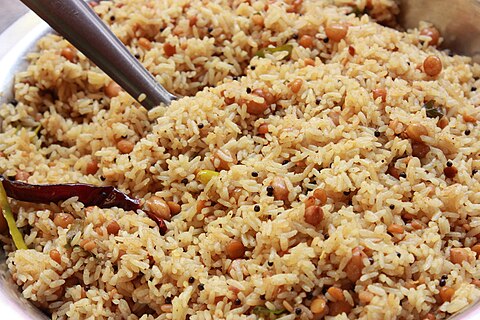 Pulihora, a sour tamarind-based fried rice dish from Andhra Pradesh