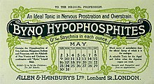 Blotter advertising "Byno" hypophosphates for Allen & Hanburys Ltd, from London 1909 QV; Blotters; Allen & Hansbury, 1904-1909 Wellcome L0031695.jpg