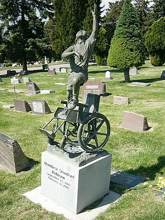 The grave memorial for a ten year old disabled boy; Matthew Stanford Robison. Salt Lake City Cemetery Utah.