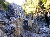 Roca basáltica del Río Claro en Radal Siete Tazas, ubicado en zona cordillerana de Región del Maule.