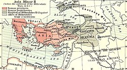 Anatolia before the Mithridatic War, 90 BCE. RomanPowerAsiaMinor90BCE.JPG