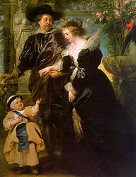 Portrait of Rubens, his wife Helena Fourment and their son Peter Paul label QS:Len,"Portrait of Rubens, his wife Helena Fourment and their son Peter Paul" label QS:Lpl,"Portret Rubensa z żoną Heleną Fourment i ich synem Peterem Paulem" label QS:Lnl,"Portret van Rubens, Helena Fourment en hun zoon Peter Paul" . circa 1638 date QS:P,+1638-00-00T00:00:00Z/9,P1480,Q5727902 . oil on panel medium QS:P186,Q296955;P186,Q106857709,P518,Q861259 . 203.8 × 158.1 cm (80.2 × 62.2 in). New York City, Metropolitan Museum of Art.