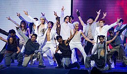 SB19 performing "Mana" with their backup dancers SB19 performing Mana at the Pagtatag! World Tour, 2023 (cropped).jpg