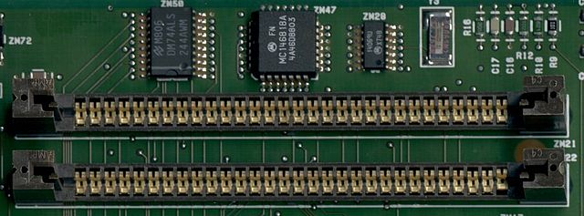 Two 30-pin SIMM slots on an IBM PS/2 model 50 motherboard