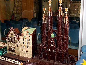 Barcelona in chocolate: a replica of Sagrada Família, Casa Batlló, and Casa Amatller.