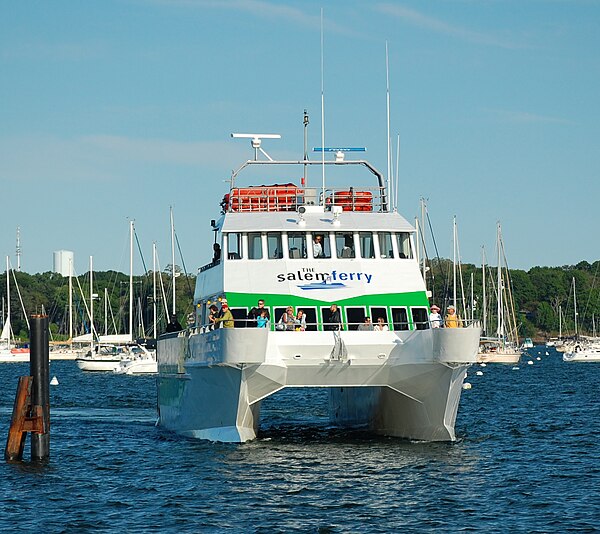 Powered catamaran passenger ferry at Salem, Massachusetts, United States