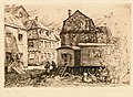 Anton Schneider-Postrum, Radierung (1919): Trierisches Fischhaus am St. Barbara-Ufer