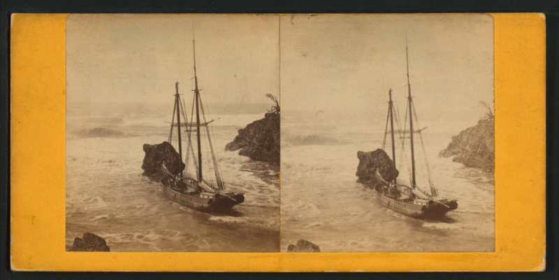 File:Schooner Mendocino wrecked at Mendocino in the great storm of 1867, by Hazeltine, M. M. (Martin M.), 1827-1903.png