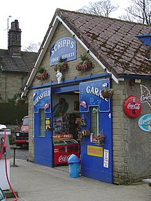 Scripps' Funeral Services and petrol station, seen on Heartbeat