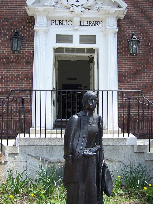 Statue of Deborah Sampson outside the public library