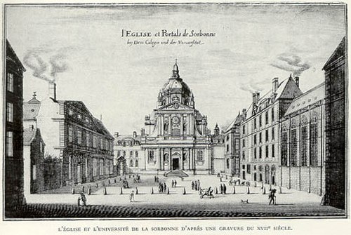 The chapel of the Sorbonne, Paris, in a 17th-century engraving