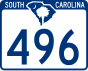 South Carolina Highway 496 marker