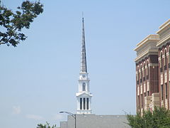 High steeple of First Baptist Church