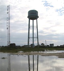 The water tower in the center of Tangier Island