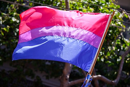 A physical version of the bisexual pride flag.